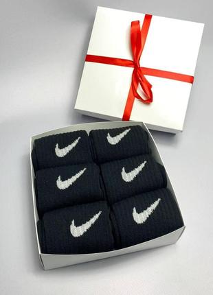Бокс носков женских спортивных черных стильных фирменных nike 36-41 6 пар в подарочной упаковке для девушек км