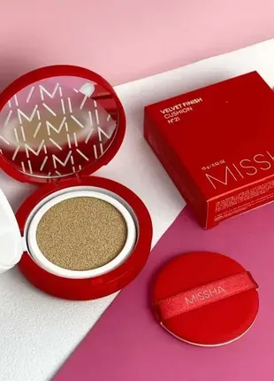 21, 23 тон тональный кушон с матовым финишем  missha velvet finish cushion spf50+ pa+++ 15 г