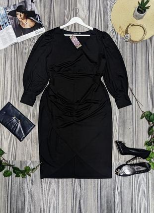Черное миди платье с укороченным рукавом boohoo #3093