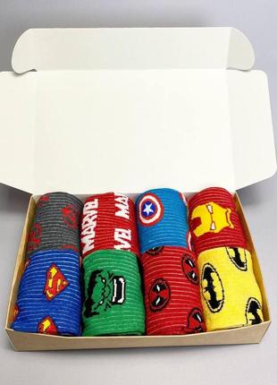 Набір жіночих довгих бавовняних демісезонних шкарпеток 36-41 8 пар в marvel стилі на подарунок для дівчат km