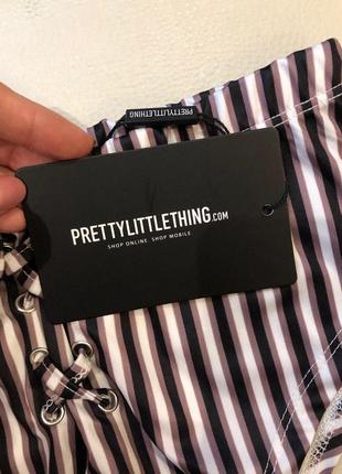 Купальник в полоску с завышенной талией и шнуровкой prettylittlething s-m8 фото