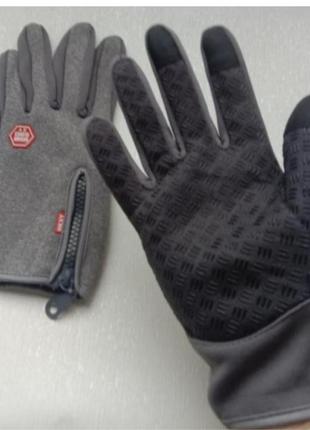 Серые перчатки, водоотталкивающие, термо, сенсорные3 фото
