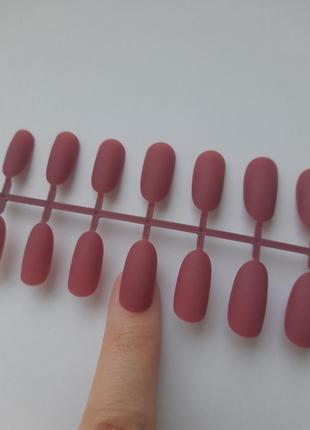 Ногти накладные темно-розовые матовые, набор накладных ногтей 24 шт4 фото