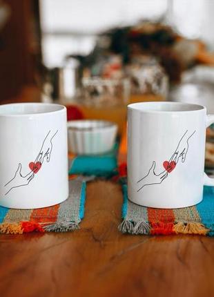 Кружка керамическая белая с милым романтическим рисунком сердечко 330 мл, подарочная чашка для кофе чая км4 фото