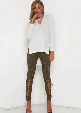 Замшевые женские брюки леггинсы на шнуровке размер s2 фото