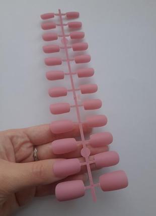 Нігті накладні рожеві матові, набір накладних нігтів 24 шт1 фото