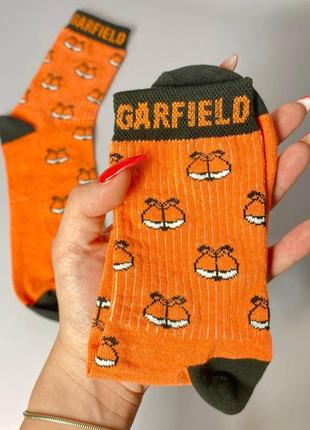 Женские носки высокие хлопковые весна-осень оранжевые с мультяшным героем garfield 1 пара 36-41 для женщин км6 фото