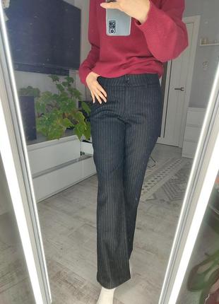 Теплые прямые брюки шерсть и кашемир черные в полоску cambio1 фото