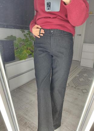 Теплые прямые брюки шерсть и кашемир черные в полоску cambio3 фото