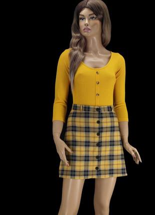 Брендовая юбка мини "new look" желтая в клетку на пуговицах. размер uk12/eur40.6 фото