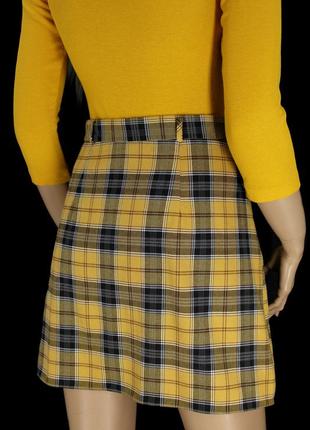Брендовая юбка мини "new look" желтая в клетку на пуговицах. размер uk12/eur40.5 фото