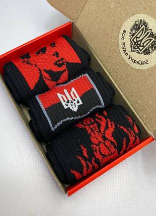 Комплект практичних чоловічих шкарпеток 40-45 на 3 пари з українською символікою якісні демісезонні бавовняні