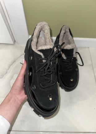 Натуральна замша лак замшеві зимові чоботи черевики взуття чобітки