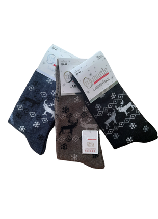 Набір 3 пари жіночі високі зимові вовняні термошкарпетки marde марде з новорічним візерунком 36-40р. зимові шкарпетки без махри.туреччина1 фото