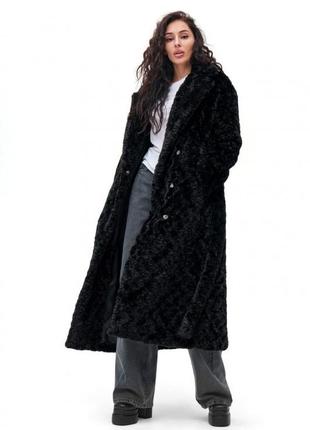 Шуба женская длинная, зимняя утепленная, эко мех - эко барашек, черная2 фото