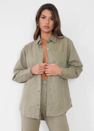 Джинсовая рубашка женская missguided хаки (g1807802 khaki (36))1 фото