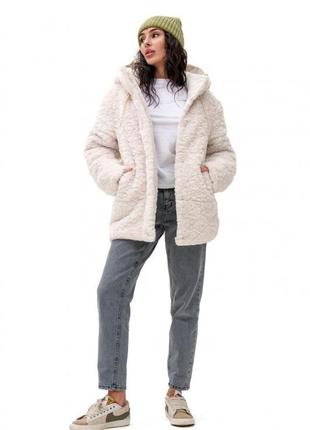Пуховик женский удлиненный, с капюшоном, эко мех, куртка зимняя молочная, молочный6 фото
