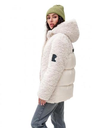 Пуховик женский удлиненный, с капюшоном, эко мех, куртка зимняя молочная, молочный3 фото