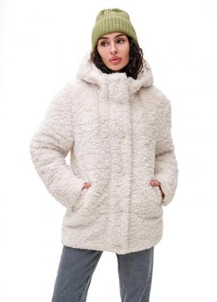 Пуховик женский удлиненный, с капюшоном, эко мех, куртка зимняя молочная, молочный5 фото