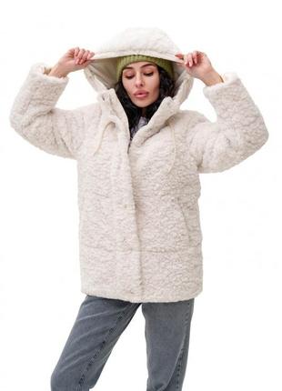 Пуховик женский удлиненный, с капюшоном, эко мех, куртка зимняя молочная, молочный4 фото