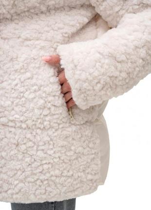 Пуховик женский удлиненный, с капюшоном, эко мех, куртка зимняя молочная, молочный10 фото