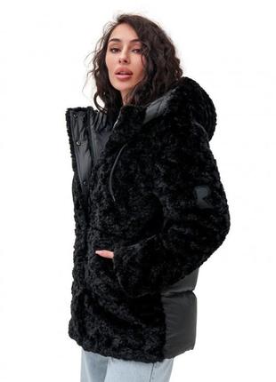 Пуховик женский удлиненный, с капюшоном, эко мех, куртка зимняя, черный1 фото