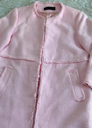Нежное розовое твидовое пальто-пиджак zara8 фото