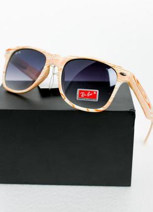 Очки солнцезащитные ray ban wayfarer   с текстурой дерева, очки унисекс8 фото