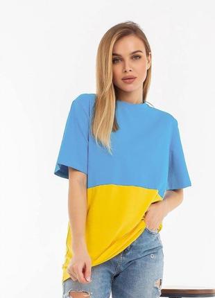 Желто-голубая трикотажная футболка1 фото