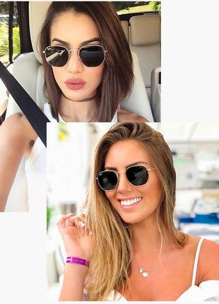 Солнцезащитные очки ray ban 3548 hexagonal черный в золотые7 фото