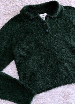 Трендовый пушистый хаки свитер monki8 фото