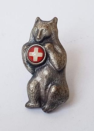 Вінтажна брошка, birth gramm, швейцарія, посріблення. ведмідь.