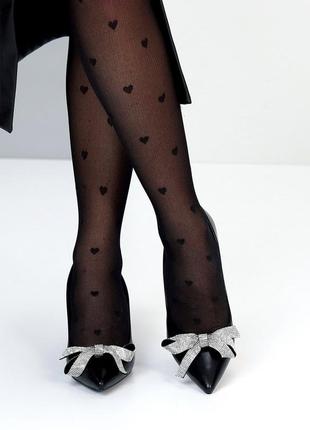 Стильные кожаные туфли на каблуке рюмка с бантиком в неоновом и черном цвете 🔥🔥🔥6 фото