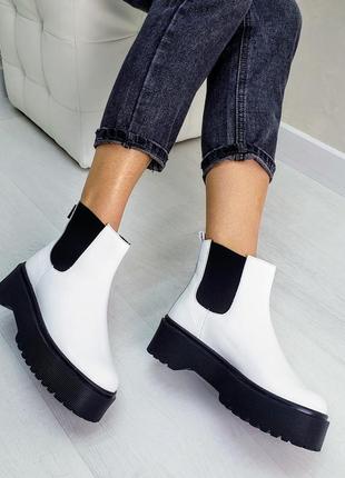 Белые кожаные ботинки р36-40 кеды хайтопы сапоги ботильоны білі черевики