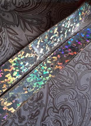 Ремінь голограф пояс хамелеон опал шкіра різнобарвний серебр новинка іскор блиск светоотраж