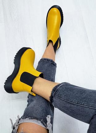 Желтые кожаные ботинки р36-40 кеды хайтопы сапоги ботильоны жовті черевики5 фото