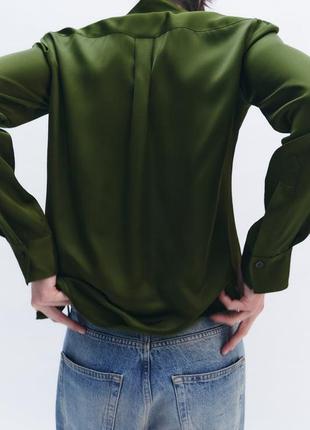 Зелена атласна сорочка жіноча zara new3 фото