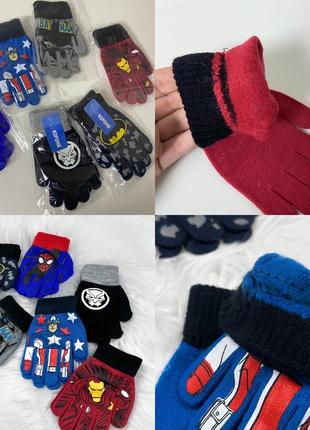 Перчатки с утеплением с супер героями 4/8 лет, размер м