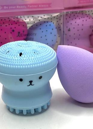 Набор 2 в 1 puffy спонж для макияжа и щетка для очищения лица salemarket