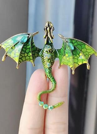 Брошка дракон, зелений дракон1 фото
