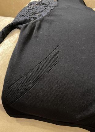 Черная кофта -кардиган с кружевными рукавами10 фото