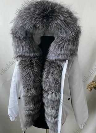 Жіноча зимова куртка бомбер з натуральним хутром чорнобурки, розміри з 42 по 58