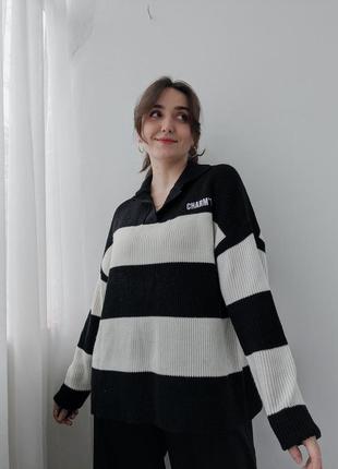 Вʼязаний смугастий светр поло, кофта в смужку / полоску / полосатий светрик2 фото