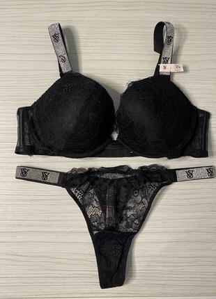 Комплект білизни victoria’s secret 36b (80b), пояс для панчіх m/l, трусики m. shine. білизна вікторія сікрет