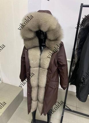 Жіноча зимова куртка парка з натуральним хутром песця, розміри з 42 по 60