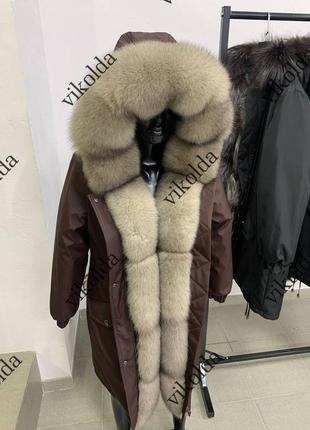 Жіноча зимова куртка парка з натуральним хутром песця, розміри з 42 по 60