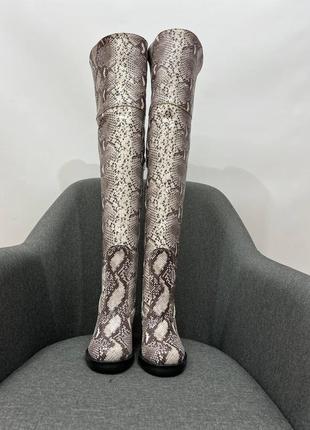 Сапоги ботфорты из эксклюзивной натуральной кожи с тиснением под змею много цветов