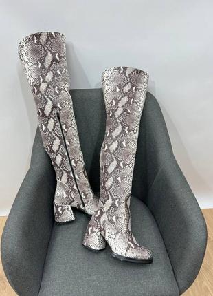 Сапоги ботфорты из эксклюзивной натуральной кожи с тиснением под змею много цветов