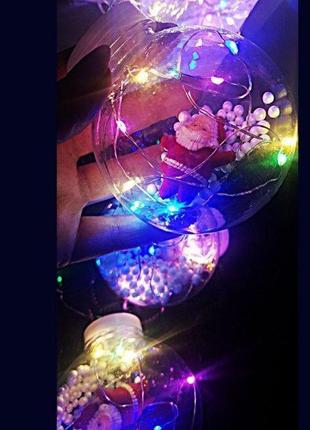 Новорічна світлодіодна гірлянда-штора кулі "дід мороз з наповненням" 10 куль 3.0 м мульти salemarket3 фото