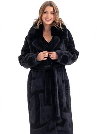 Шуба - пальто женская теплая из альпаки, зимняя, дизайнерская, эко альпака, с буквами, черная
